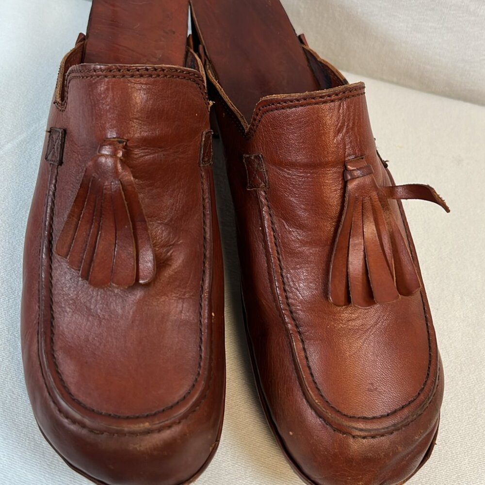Womans 11B Vintage Leather Wood Clogs‎ Hippie Boho EUC